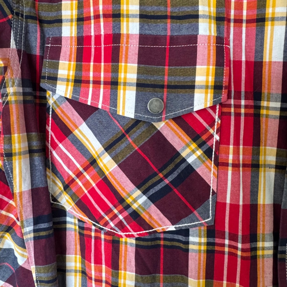 Rocawear Denim‎ Co. Y2K Master Builders Red Plaid Cotton SS Snap Front Shirt XL - Picture 7 of 14